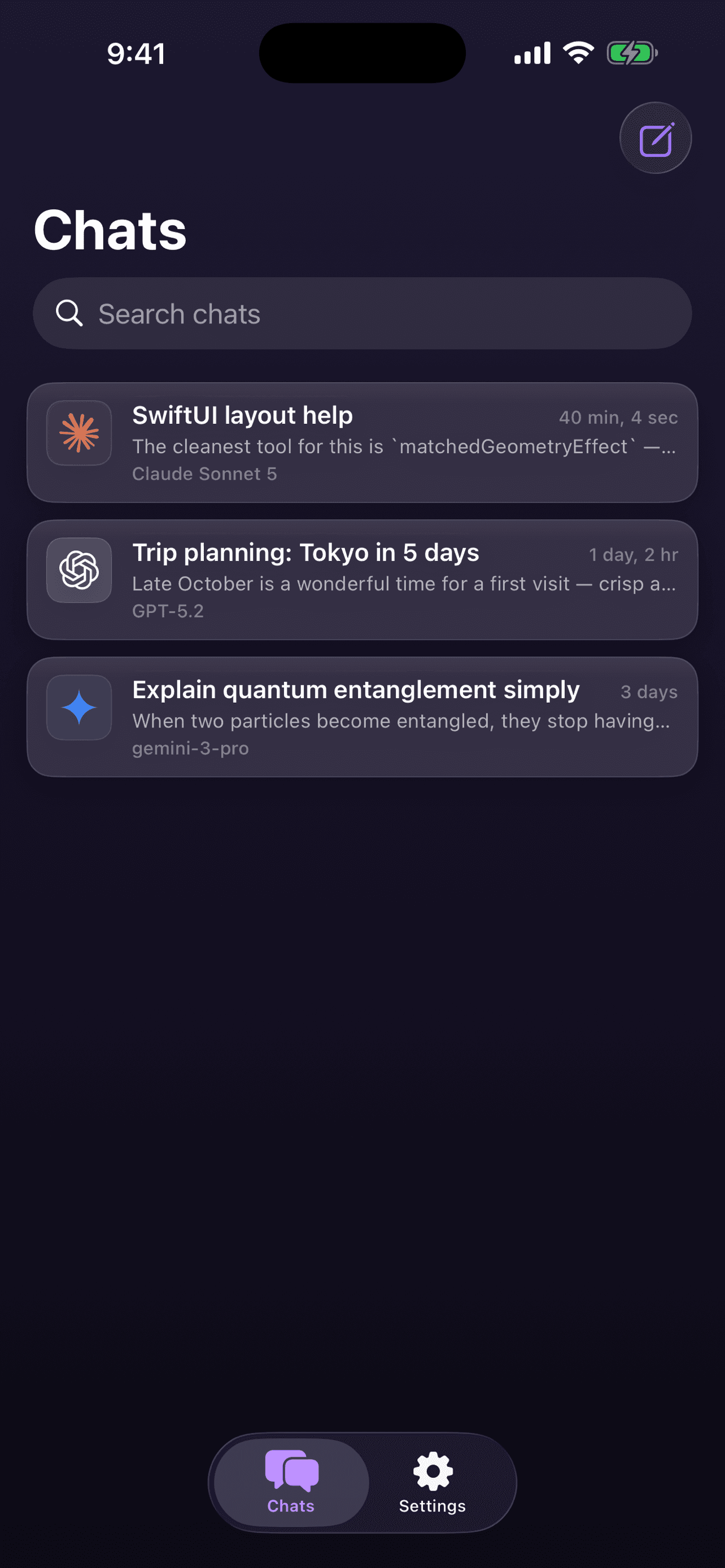 Prismara chats list with conversations using Claude Sonnet, GPT-5.2 and Gemini 3 Pro